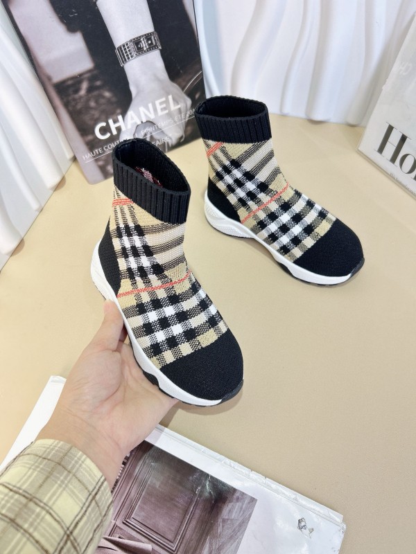 2024 Kids CHANEL Black Beige Knit Sneakers