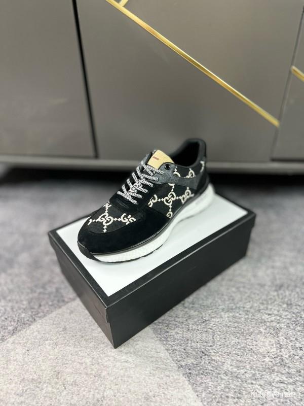 2024 Men Gucci black white fabric suede sneakers MJ00260