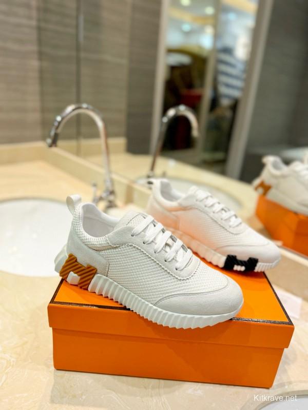 2024 Unisex Hermès White Imported Calfskin Velvet Fabric Casual Sneakers MJ00320