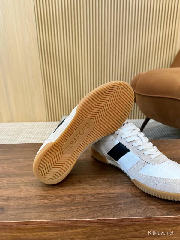 2025 Men TOM FORD White Black Suede Leather Sneakers