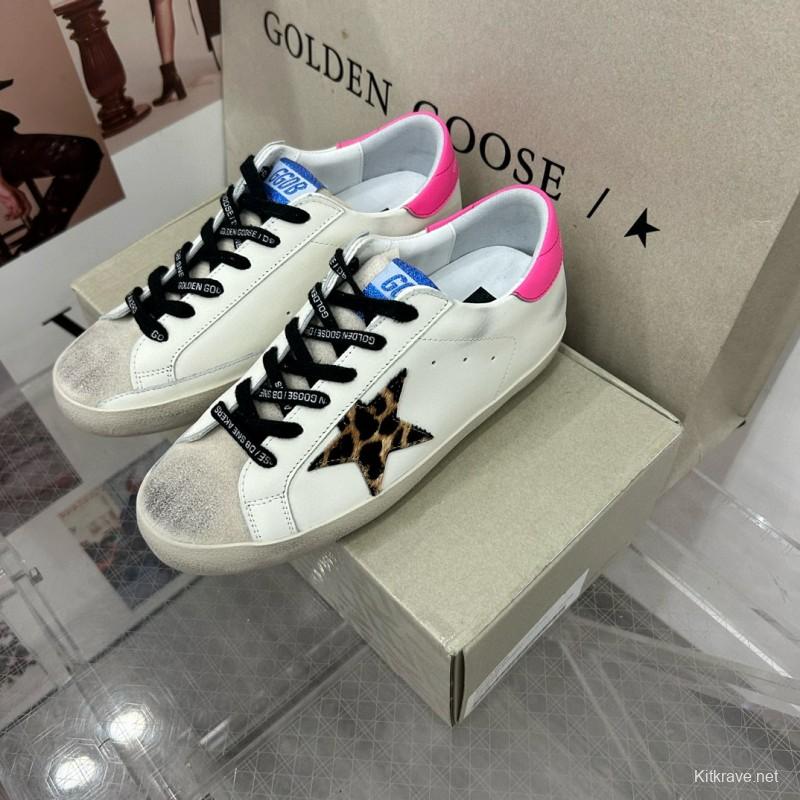 2025 Women GGDB White Pink Leopard Print Leather Sneakers MJ00260