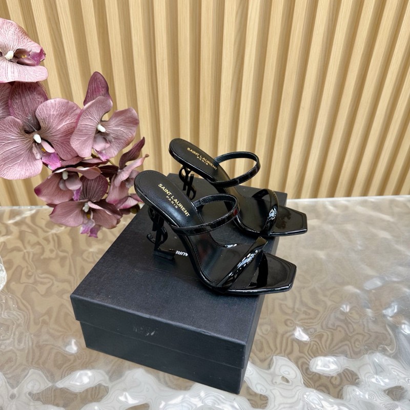 2025 Women Yves Saint Laurent Black Patent Leather High Heel Sandals MJ00310