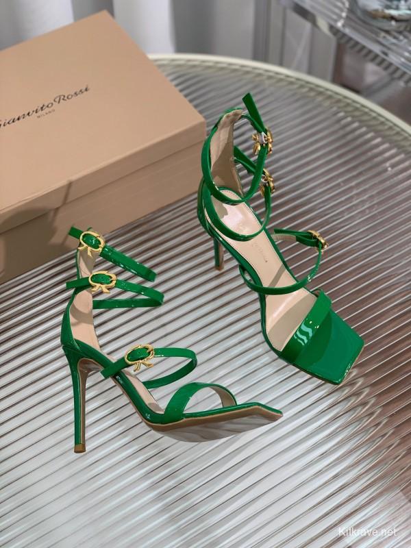 2025 Women Gianvito Rossi Green Leather High Heel Sandals