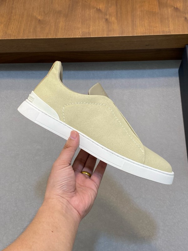 2024 Men Ermenegildo Zegna Beige PELLETESSUTA Calfskin Sneakers Elastic Detail MJ00280