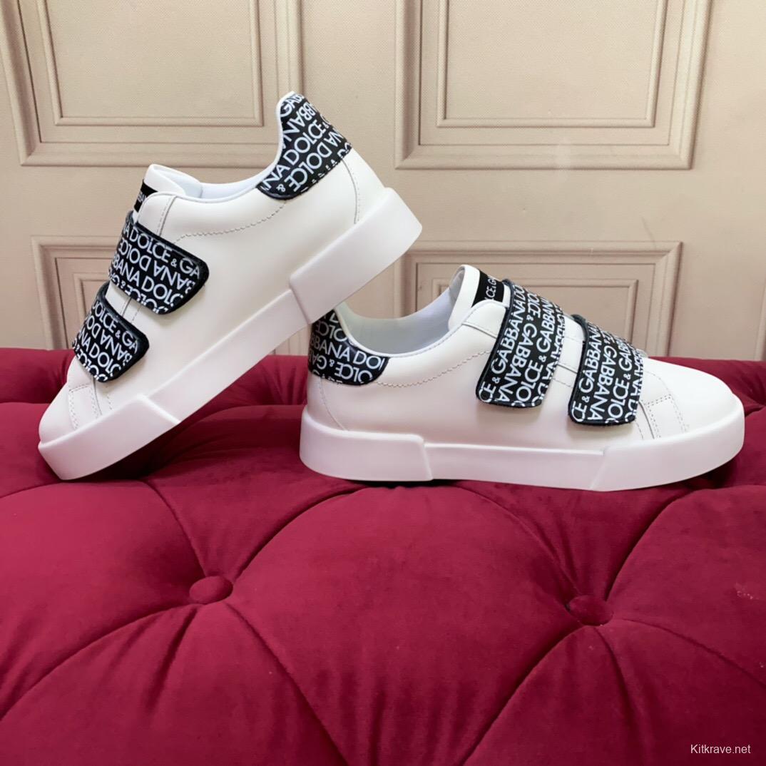 2025 Unisex Dolce & Gabbana White Leather Sneakers LOGO Strap LY00300