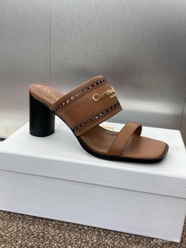 2025 Women Dior Brown Leather Sandals