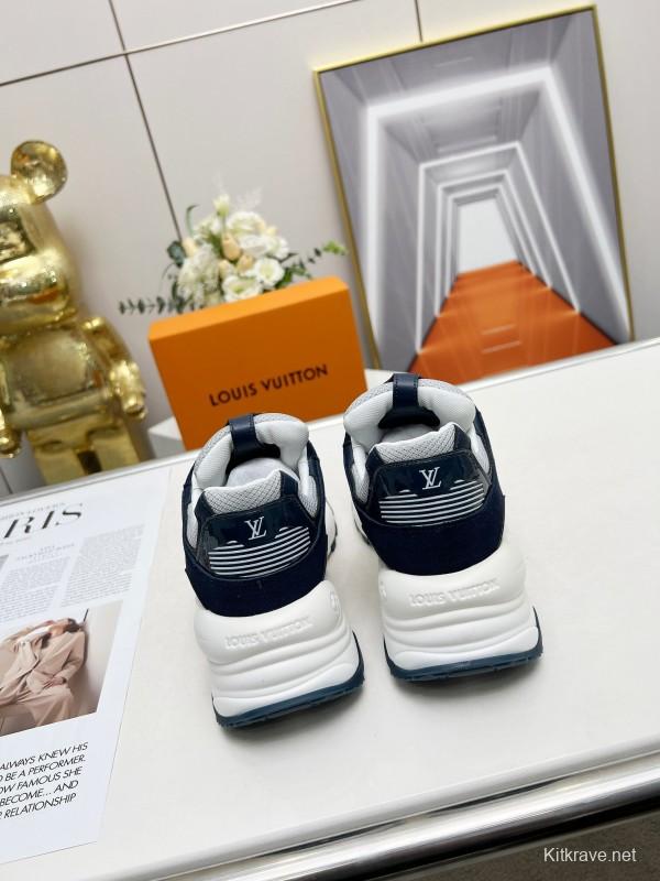 2025 Unisex Louis Vuitton Black White Blue Leather Tech Fabric Sneakers Monogram LY00340