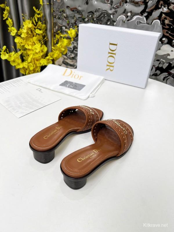 2025 Women Dior Brown Leather Sandals LY00210