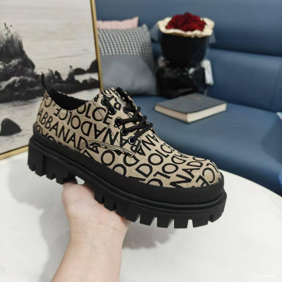 2024 Women Dolce & Gabbana Beige Black Canvas Derby Shoes