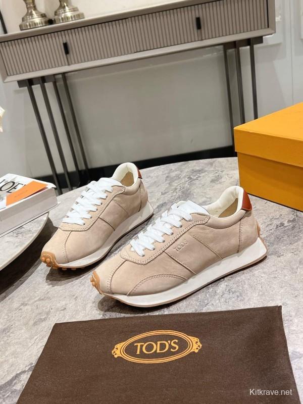2025 Women TOD'S Beige Leather Suede Sneakers KFY00350