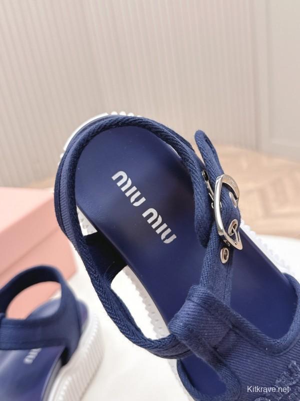 2025 Women Miu Miu Navy Canvas Sandals LY00420