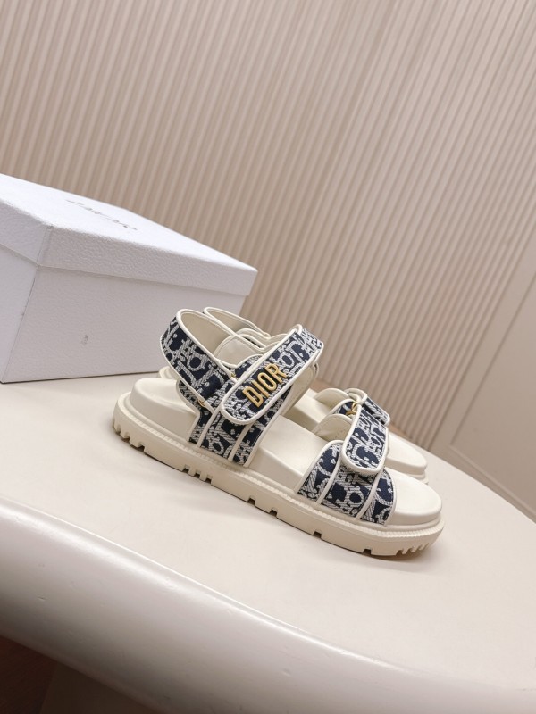 2025 Women Dior Navy White Canvas Sandals LY