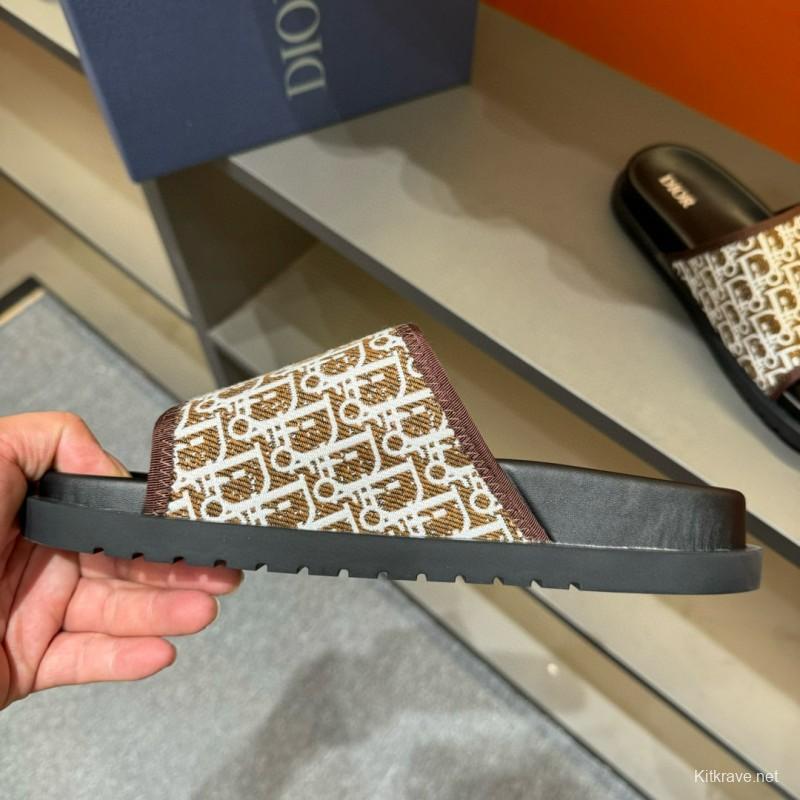 2024 Dior brown beige fabric leather Slippers MJ00180