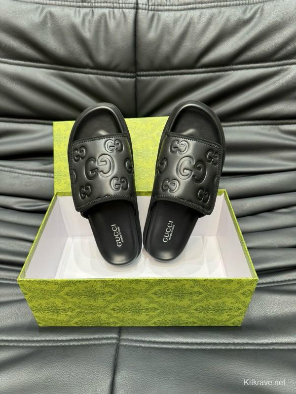 2024 GUCCI Black Leather Slippers MJ00200