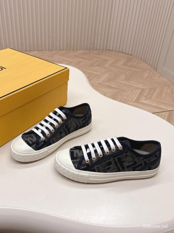 2025 Women Fendi Navy Blue Black Canvas Sneakers LY00280