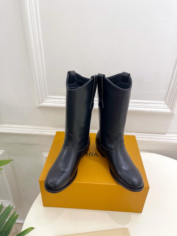2024 Women Louis Vuitton Black Leather Boots MJ00440