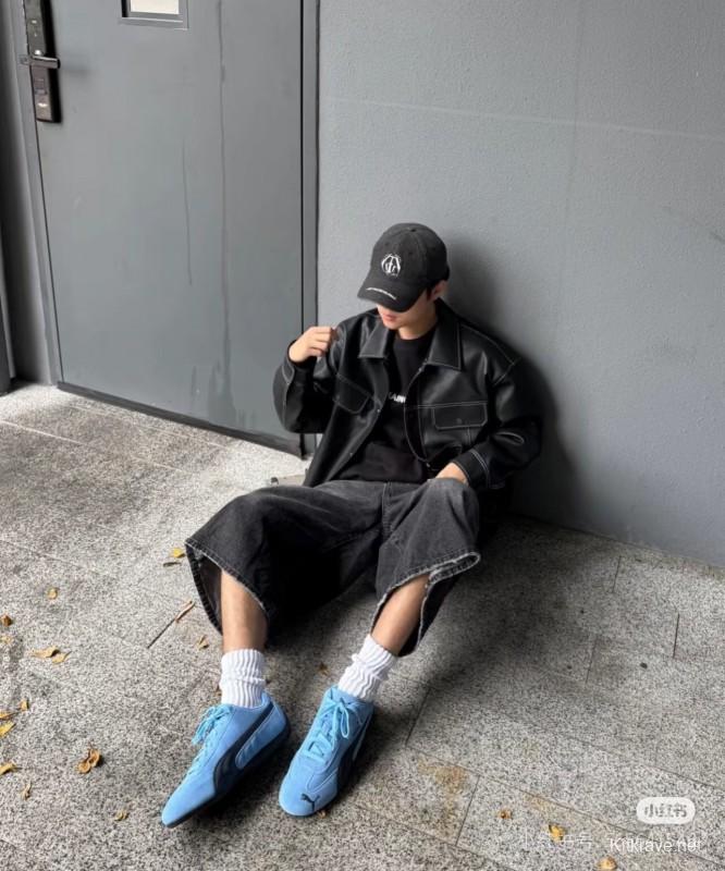 2025 Women Puma Light Blue Black Suede Casual Sneakers KFY00260