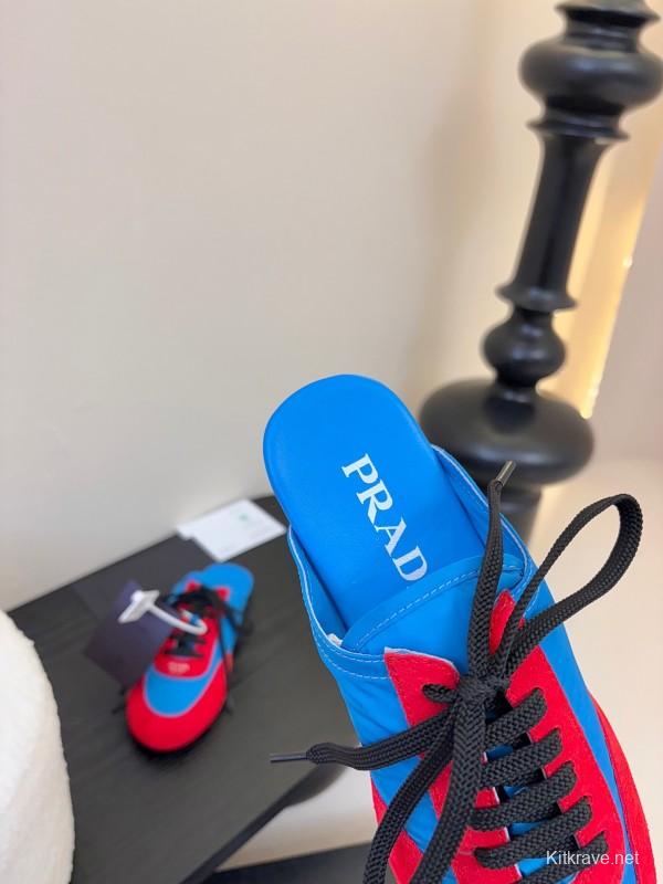 2025 Women Prada Blue Red Suede Leather Sneakers