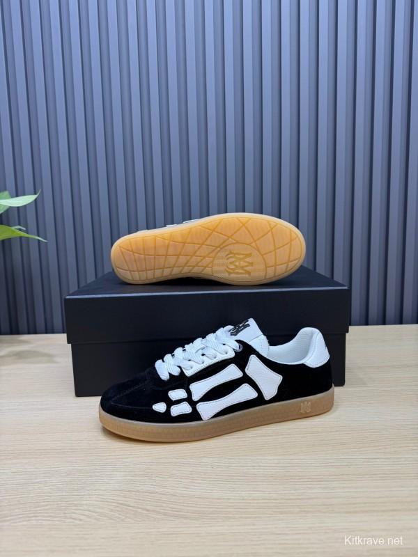 2025 Unisex Amiri Black White Leather Suede Sneakers Skeleton Design LY00280