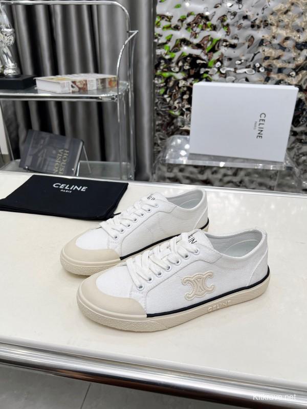 2025 Women Celine White Canvas Leather Low Top Sneakers LY00210