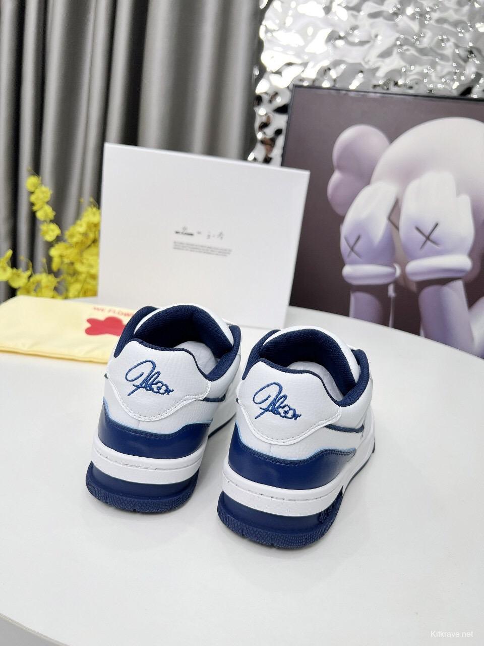 2025 Unisex WEFLOWER White Navy Leather Sneakers LY00280