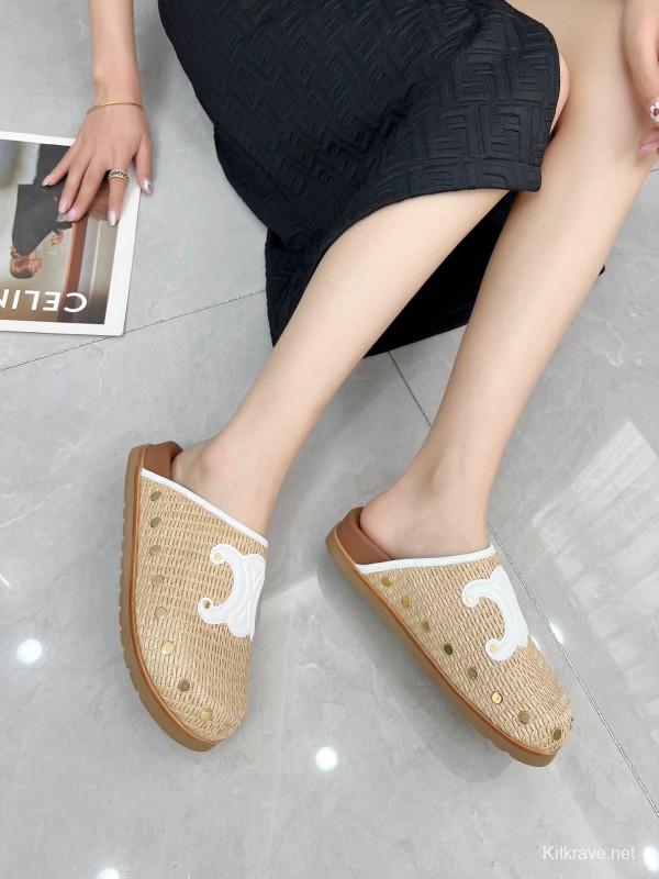 2025 CELINE Beige Leather Slippers LY00241
