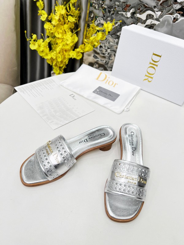 2025 Women Dior Silver Leather Slide Heels LY00210