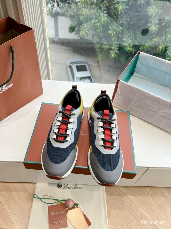 2024 Unisex Le Parmentier Yellow Navy Grey Knit Sneakers Top Version MJ00340