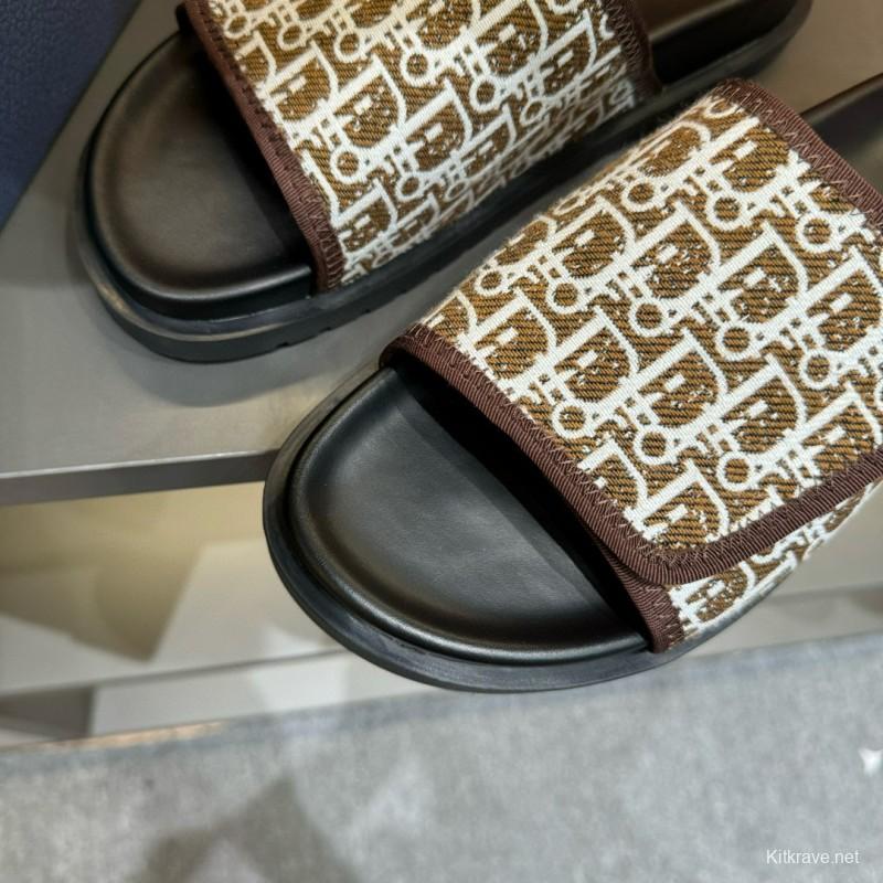 2024 Dior brown beige fabric leather Slippers MJ00180