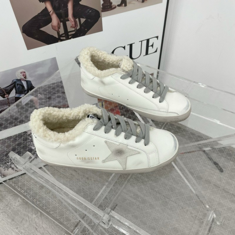 2025 Women GGDB White Grey Leather Shearling Sneakers