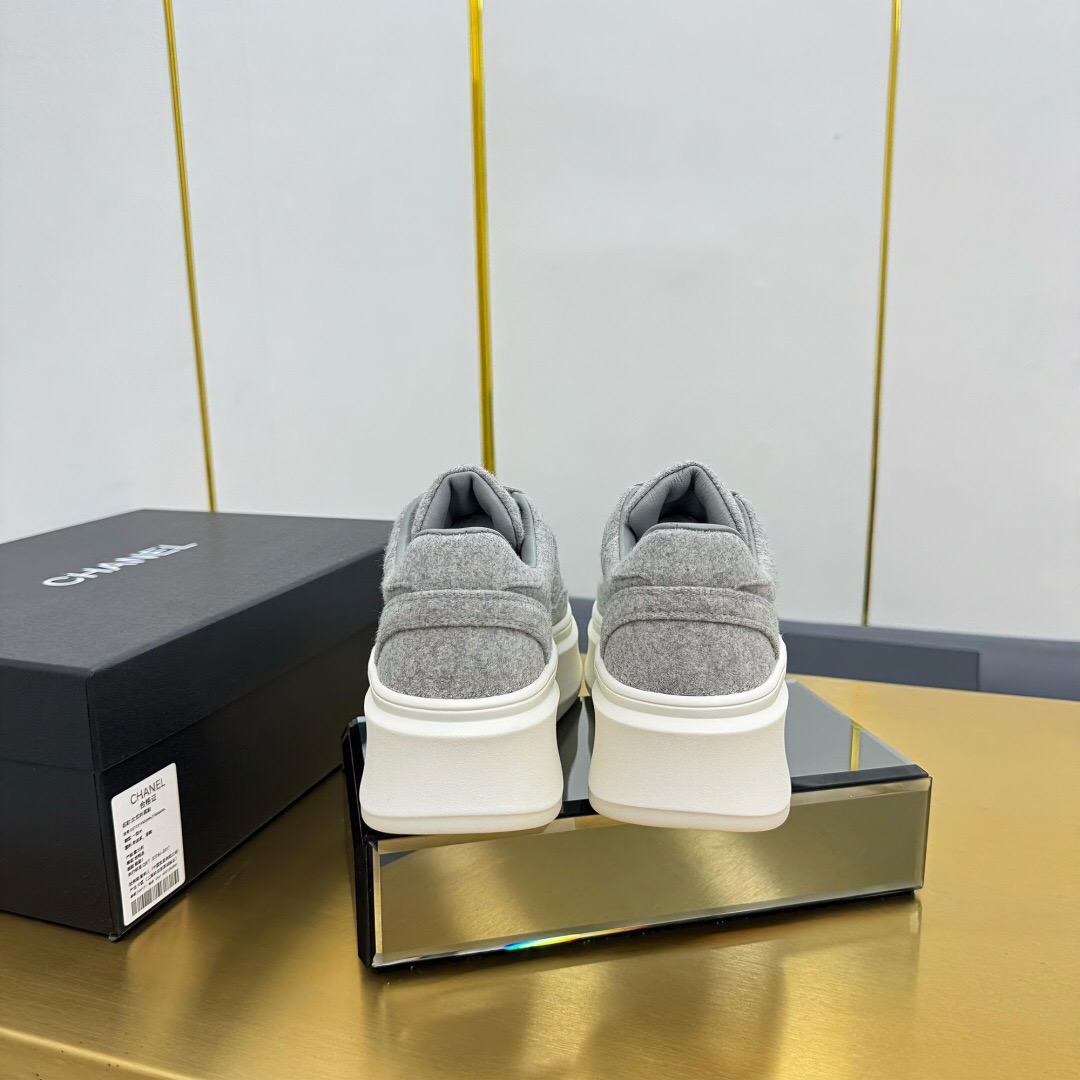 2025 Women Chanel Grey Wool Platform Sneakers