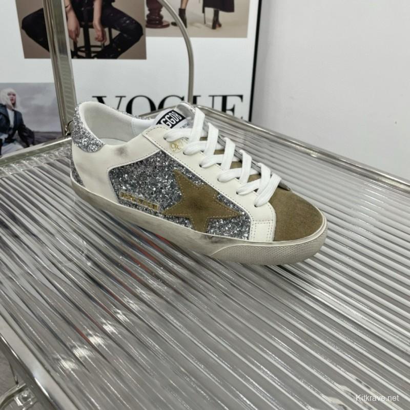 2025 Women GGDB Silver White Suede Leather Sneakers