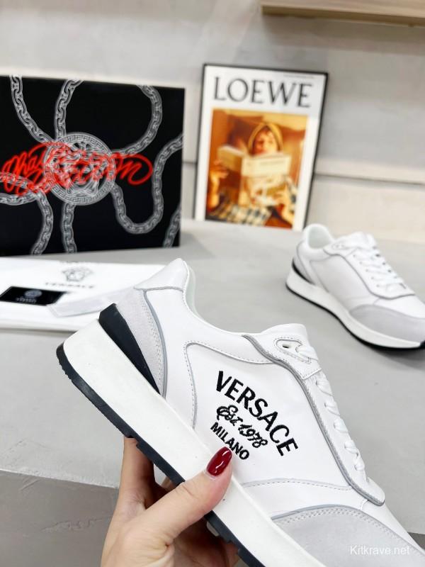 2025 Men VERSACE White Grey Leather Suede Sneakers LY00320