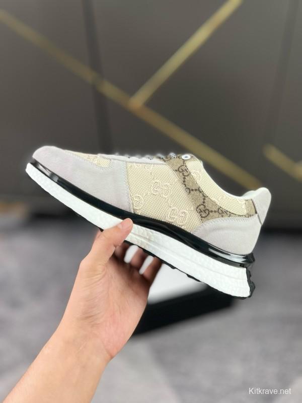 2024 Men Gucci Beige Brown Canvas Leather Sneakers MJ00260