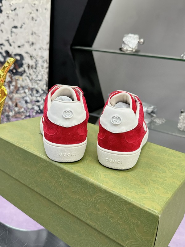 2024 Unisex Gucci Red White Leather Suede Sneakers MJ00310