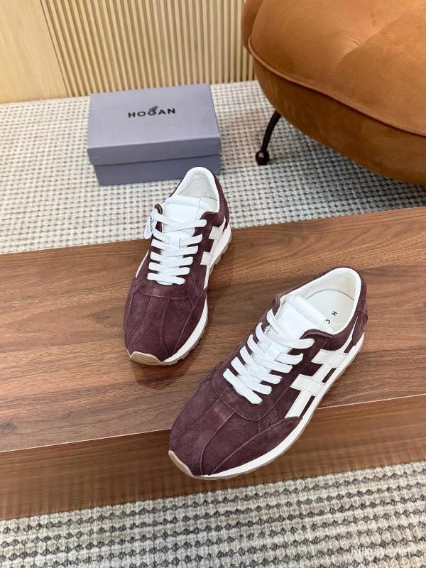 2025 Unisex HOGAN Burgundy White Suede Leather Sneakers