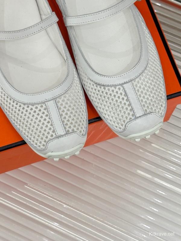 2025 Women Hermès White Mesh Mary Jane