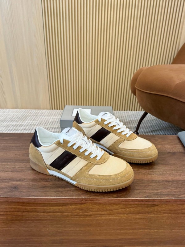 2025 Men TOM FORD Beige Brown Suede Leather Sneakers LY00360