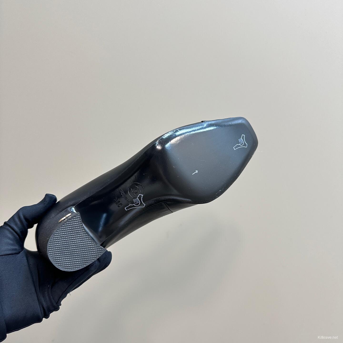 2025 Women Chanel Black Leather Mary Jane Shoes KFY00290