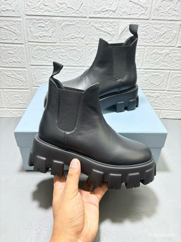 2024 Women Prada black leather short boots MJ00380