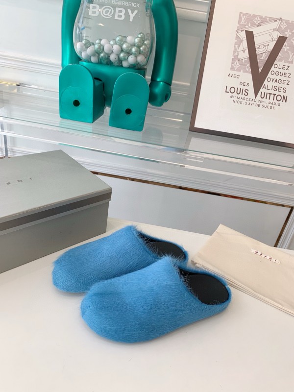 2024 Women Marni Blue Horsehair Slippers