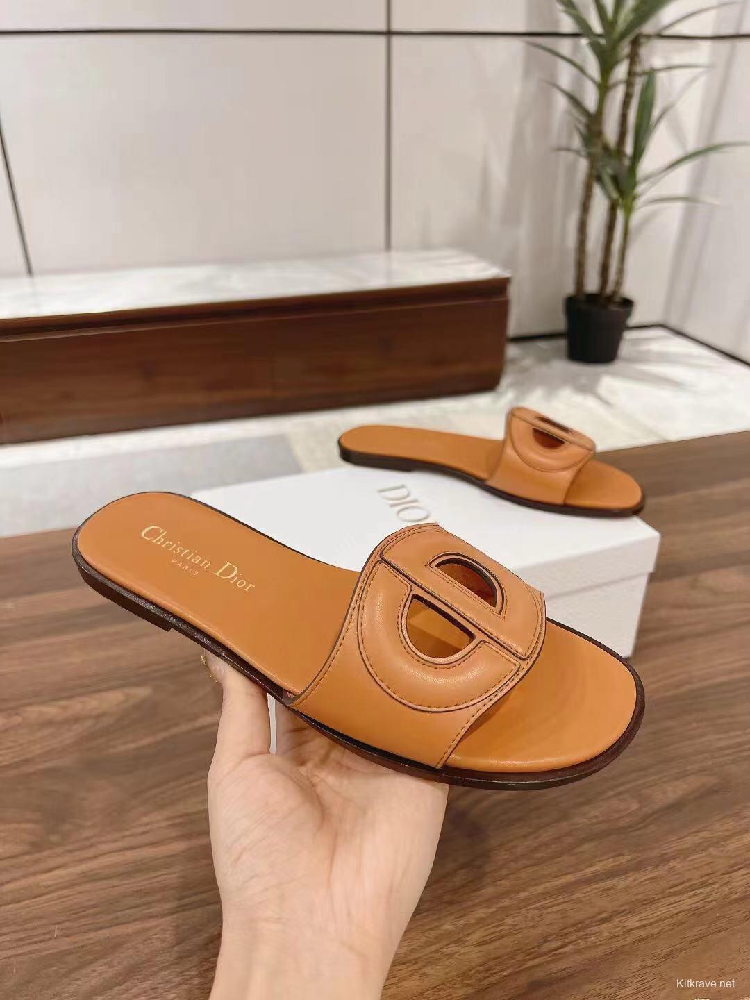 2025 Slippers Dior Brown Leather Slippers LY00260