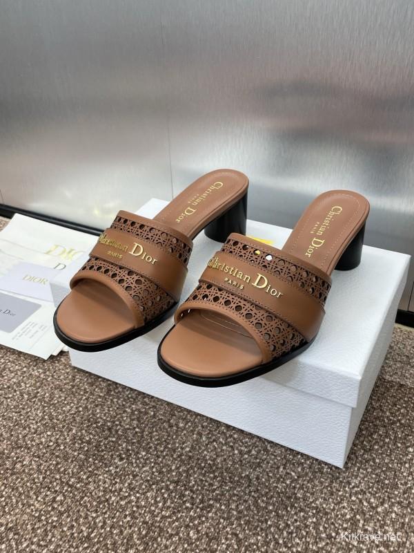 2025 Women Dior Brown Leather Sandals Christian Dior Paris KFY00310