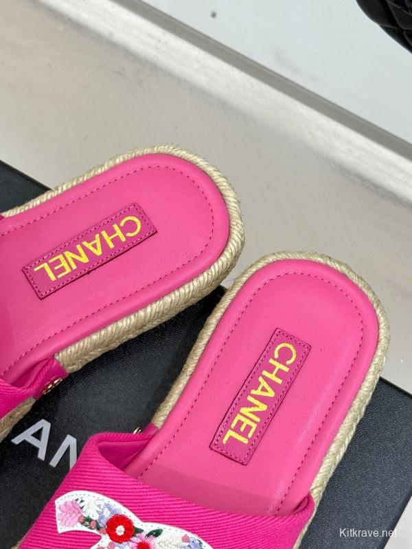 2025 Slippers Chanel Pink Canvas Espadrille Double C KFY00230