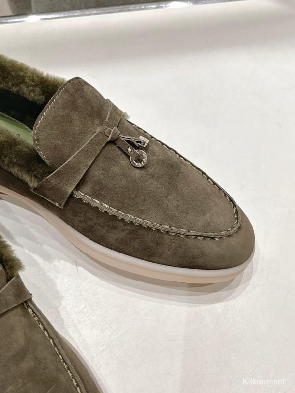 2024 Women LP Brown Suede Loafers With Wool Lining MJ00300