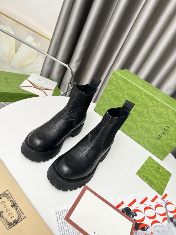 2024 Women Gucci Black Leather Ankle Boots MJ00340