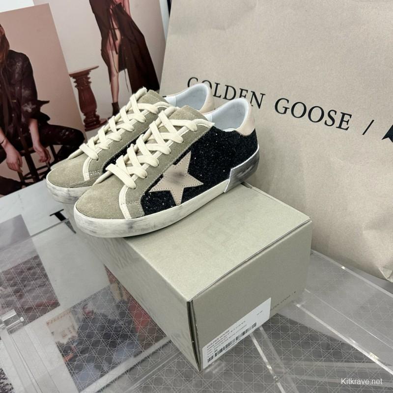 2025 Women GGDB Black Glitter Suede Leather Sneakers MJ00260