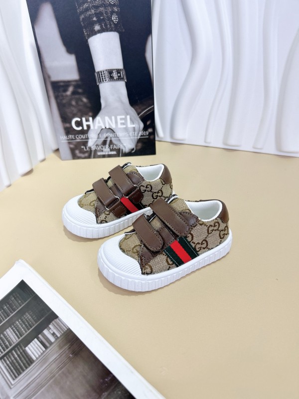 2024 Kids Gucci Brown Navy Canvas Leather Kids Shoes