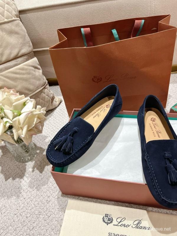 2025 Women Le Parmentier Navy Suede Loafers Tassel LY00391
