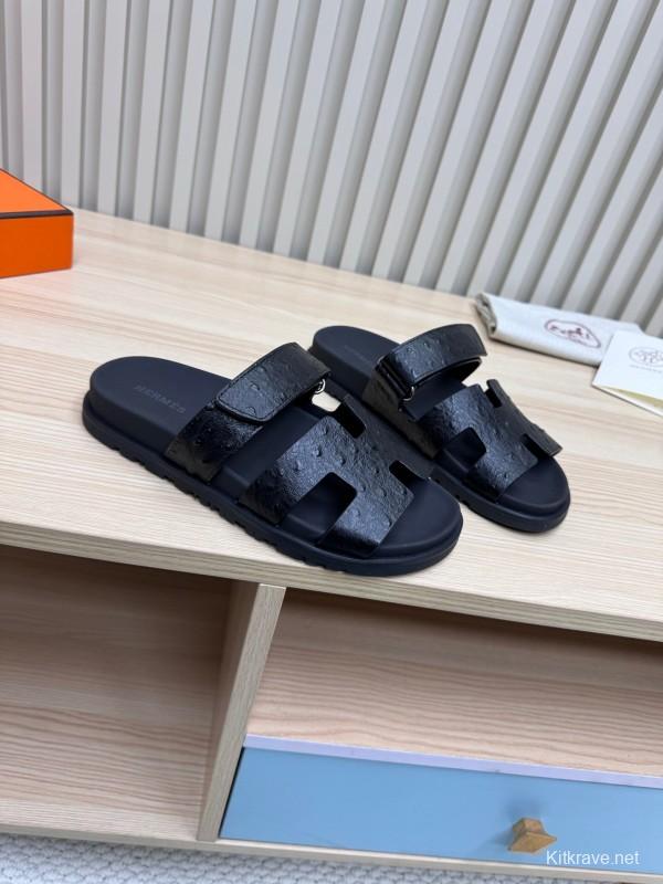 2025 Slippers Hermès Black Leather Slippers